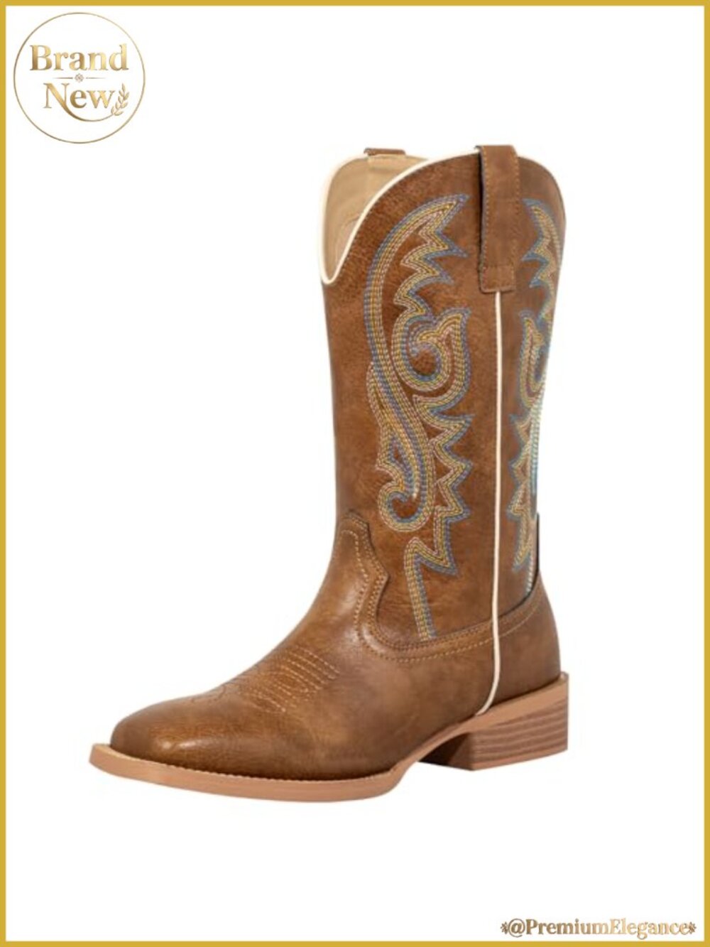 SheSole Square Toe Cowboy Boots for Women Wide Calf Brown Western Cowgirl Boots
